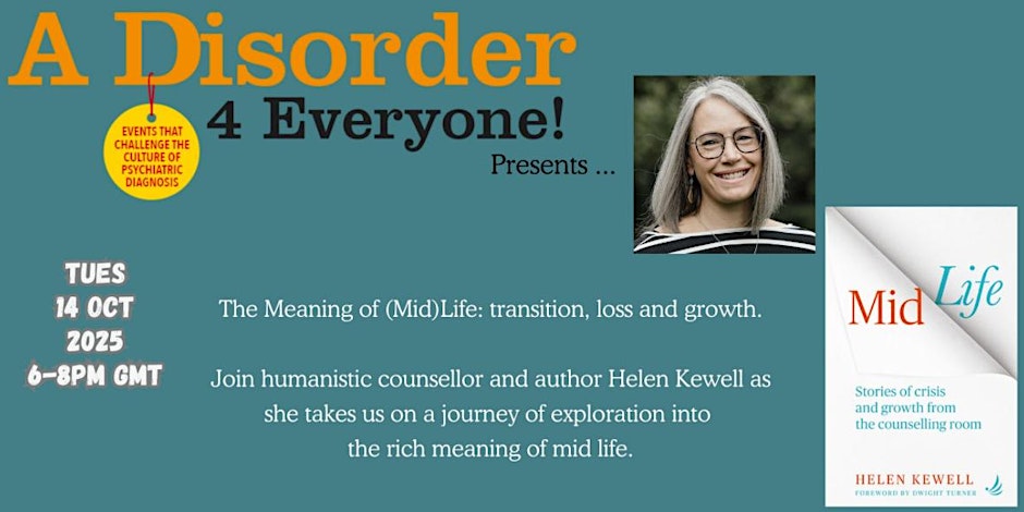 Exploring the meaning of (Mid) life: transition, loss and growth. Join humanistic counsellor and author Helen Kewell as she takes us on a journey of exploration into the rich meaning of mid life.